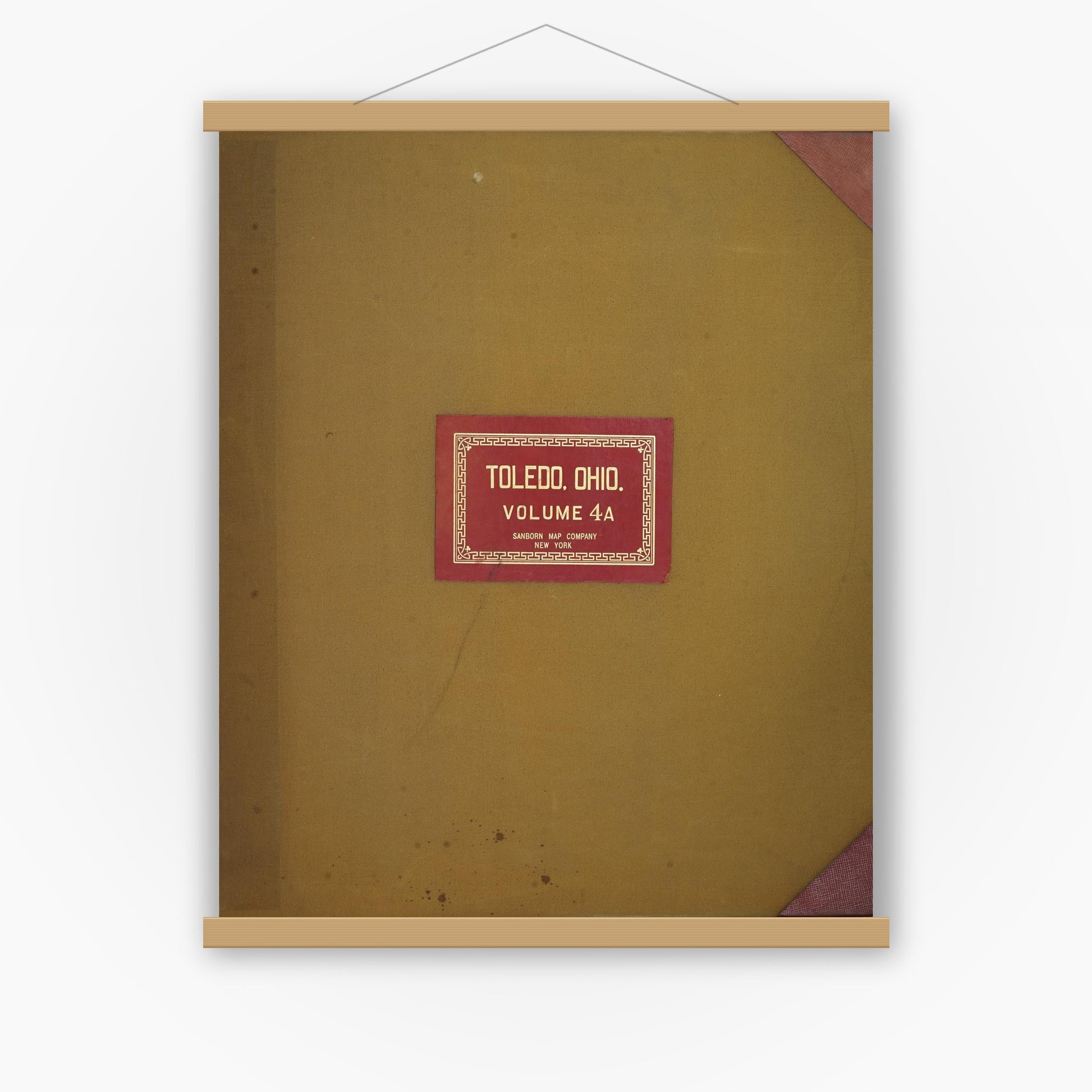 Old map wall art mockup — magnetic wood frame on white wall — Sanborn Fire Insurance Map from Toledo, Lucas County, Ohio (1949), Sheet #0001