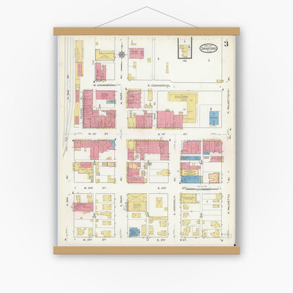 Old map wall art mockup — magnetic wood frame on white wall — Sanborn Fire Insurance Map from Sanford, Seminole County, Florida (1917), Sheet #0003