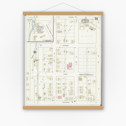Old map wall art mockup — magnetic wood frame on white wall — Sanborn Fire Insurance Map from Big Rapids, Mecosta County, Michigan (1914), Sheet #0014