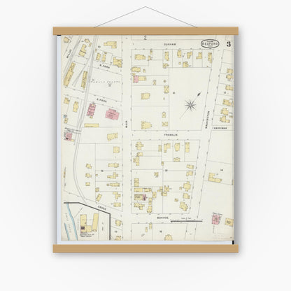 Old map wall art mockup — magnetic wood frame on white wall — Sanborn Fire Insurance Map from Bedford, Cuyahoga County, Ohio (1896), Sheet #0003