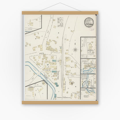 Old map wall art mockup — magnetic wood frame on white wall — Sanborn Fire Insurance Map from Katonah, Westchester County, New York (1885), Sheet #0001