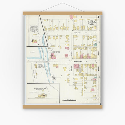 Old map wall art mockup — magnetic wood frame on white wall — Sanborn Fire Insurance Map from Bucyrus, Crawford County, Ohio (1897), Sheet #0004