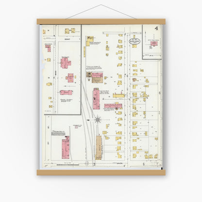 Old map wall art mockup — magnetic wood frame on white wall — Sanborn Fire Insurance Map from Ashland, Ashland County, Ohio (1904), Sheet #0004