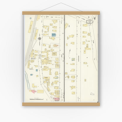 Old map wall art mockup — magnetic wood frame on white wall — Sanborn Fire Insurance Map from Lee, Berkshire County, Massachusetts (1911), Sheet #0004