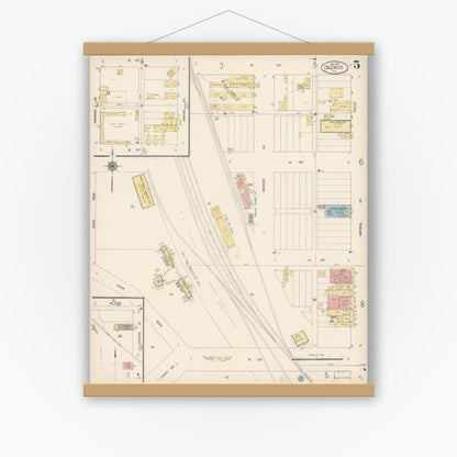 Old map wall art mockup — magnetic wood frame on white wall — Sanborn Fire Insurance Map from Calexico, Imperial County, California (1916), Sheet #0005