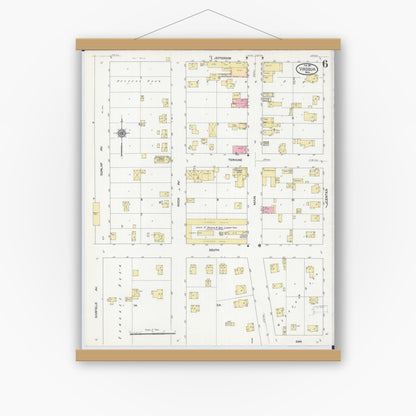 Old map wall art mockup — magnetic wood frame on white wall — Sanborn Fire Insurance Map from Viroqua, Vernon County, Wisconsin (1911), Sheet #0006