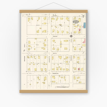 Old map wall art mockup — magnetic wood frame on white wall — Sanborn Fire Insurance Map from Marengo, Iowa County, Iowa (1922), Sheet #0007