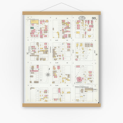 Old map wall art mockup — magnetic wood frame on white wall — Sanborn Fire Insurance Map from El Paso, El Paso County, Texas (1905), Sheet #0033