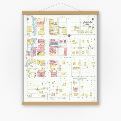 Old map wall art mockup — magnetic wood frame on white wall — Sanborn Fire Insurance Map from Zumbrota, Goodhue County, Minnesota (1927), Sheet #0002