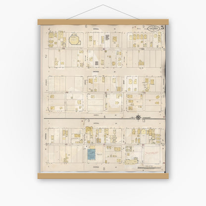 Old map wall art mockup — magnetic wood frame on white wall — Sanborn Fire Insurance Map from Calexico, Imperial County, California (1949), Sheet #0005
