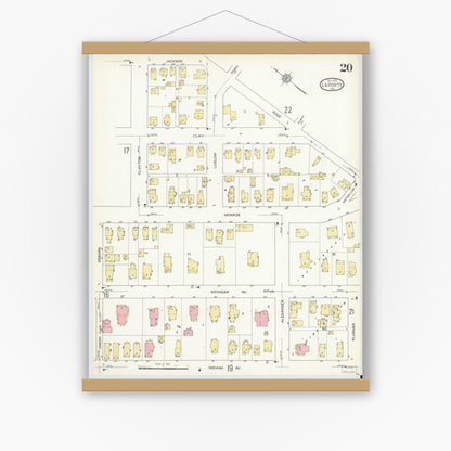 Old map wall art mockup — magnetic wood frame on white wall — Sanborn Fire Insurance Map from La Porte, La Porte County, Indiana (1912), Sheet #0020