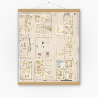 Old map wall art mockup — magnetic wood frame on white wall — Sanborn Fire Insurance Map from Calexico, Imperial County, California (1949), Sheet #0014