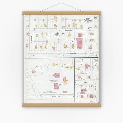 Old map wall art mockup — magnetic wood frame on white wall — Sanborn Fire Insurance Map from Watertown, Jefferson County, Wisconsin (1901), Sheet #0016