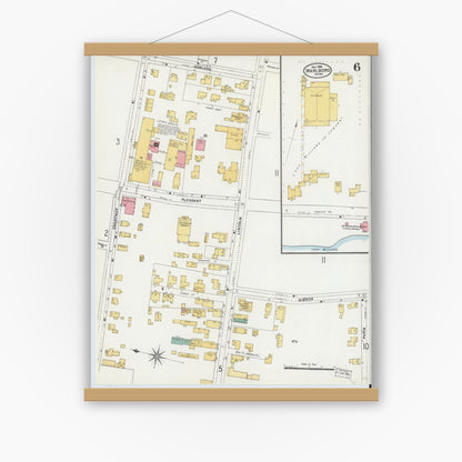 Old map wall art mockup — magnetic wood frame on white wall — Sanborn Fire Insurance Map from Marlborough, Middlesex County, Massachusetts (1906), Sheet #0006