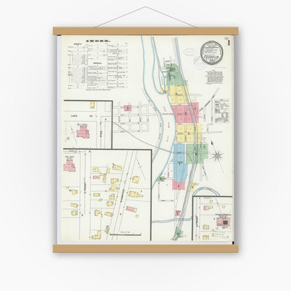 Old map wall art mockup — magnetic wood frame on white wall — Sanborn Fire Insurance Map from Franklin, Warren County, Ohio (1898) - Complete Map Set