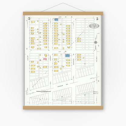 Old map wall art mockup — magnetic wood frame on white wall — Sanborn Fire Insurance Map from North Kansas City, Clay County, Missouri (1926), Sheet #0005