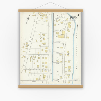 Old map wall art mockup — magnetic wood frame on white wall — Sanborn Fire Insurance Map from Marshfield, Plymouth County, Massachusetts (1916), Sheet #0004