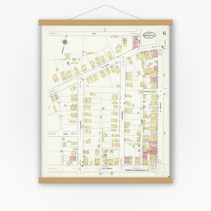 Old map wall art mockup — magnetic wood frame on white wall — Sanborn Fire Insurance Map from Nanticoke, Luzerne County, Pennsylvania (1912), Sheet #0006
