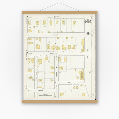 Old map wall art mockup — magnetic wood frame on white wall — Sanborn Fire Insurance Map from Bartow, Polk County, Florida (1917), Sheet #0005