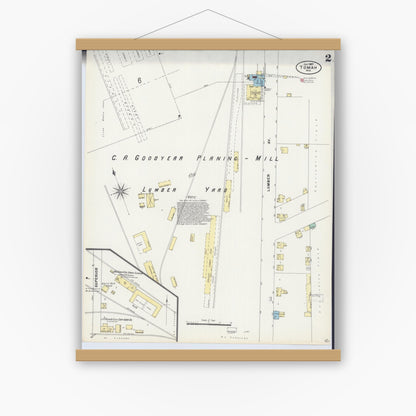Old map wall art mockup — magnetic wood frame on white wall — Sanborn Fire Insurance Map from Tomah, Monroe County, Wisconsin (1897), Sheet #0002