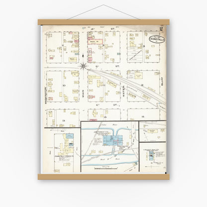 Old map wall art mockup — magnetic wood frame on white wall — Sanborn Fire Insurance Map from Cedar Falls, Black Hawk County, Iowa (1885), Sheet #0002