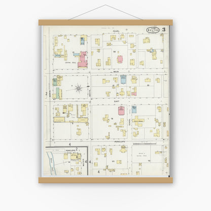 Old map wall art mockup — magnetic wood frame on white wall — Sanborn Fire Insurance Map from Belton, Bell County, Texas (1896), Sheet #0003