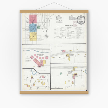 Old map wall art mockup — magnetic wood frame on white wall — Sanborn Fire Insurance Map from Hillsboro, Montgomery County, Illinois (1899) - Complete Map Set