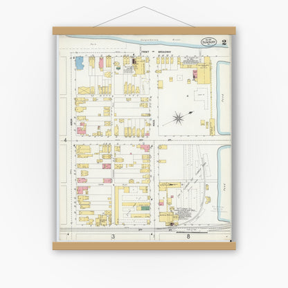 Old map wall art mockup — magnetic wood frame on white wall — Sanborn Fire Insurance Map from Sunbury, Northumberland County, Pennsylvania (1901), Sheet #0002
