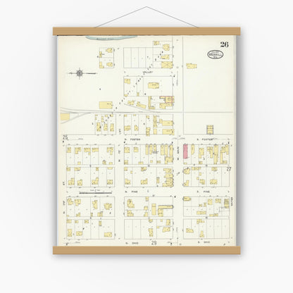 Old map wall art mockup — magnetic wood frame on white wall — Sanborn Fire Insurance Map from Merrill, Lincoln County, Wisconsin (1913), Sheet #0026