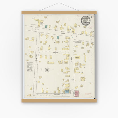 Old map wall art mockup — magnetic wood frame on white wall — Sanborn Fire Insurance Map from Rushford, Allegany County, New York (1894) - Complete Map Set