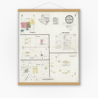 Old map wall art mockup — magnetic wood frame on white wall — Sanborn Fire Insurance Map from West Columbia, Brazoria County, Texas (1926) - Complete Map Set