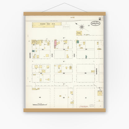 Old map wall art mockup — magnetic wood frame on white wall — Sanborn Fire Insurance Map from Arbuckle, Colusa County, California (1894), Sheet #0002