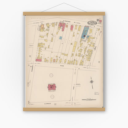 Old map wall art mockup — magnetic wood frame on white wall — Sanborn Fire Insurance Map from Sault Sainte Marie, Chippewa County, Michigan (1922), Sheet #0011