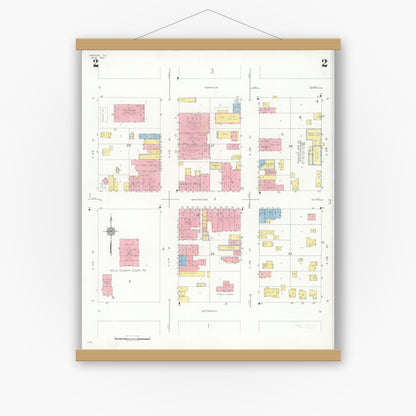 Old map wall art mockup — magnetic wood frame on white wall — Sanborn Fire Insurance Map from Oregon, Ogle County, Illinois (1933), Sheet #0002