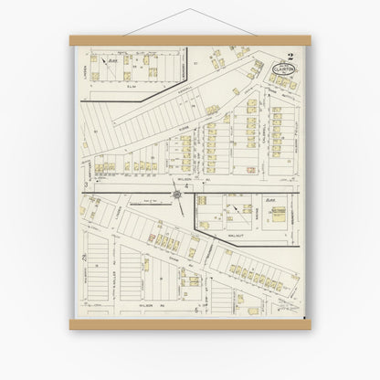 Old map wall art mockup — magnetic wood frame on white wall — Sanborn Fire Insurance Map from Clairton, Allegheny County, Pennsylvania (1915), Sheet #0002