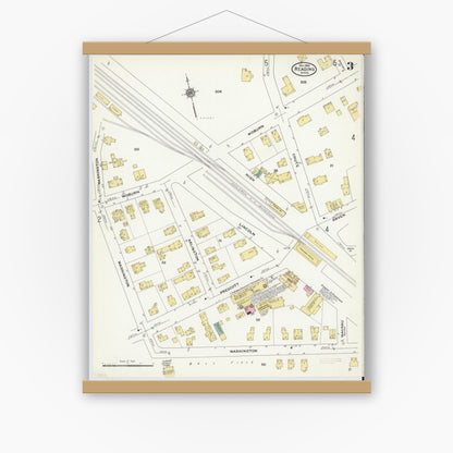Old map wall art mockup — magnetic wood frame on white wall — Sanborn Fire Insurance Map from Reading, Middlesex County, Massachusetts (1909), Sheet #0003