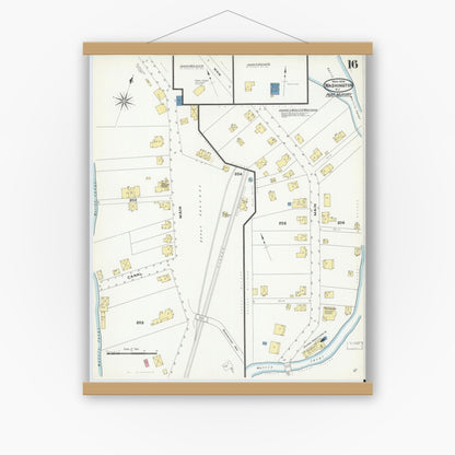 Old map wall art mockup — magnetic wood frame on white wall — Sanborn Fire Insurance Map from Washington, Warren County, New Jersey (1909), Sheet #0016