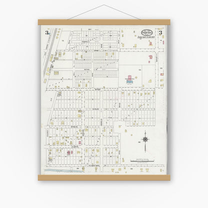 Old map wall art mockup — magnetic wood frame on white wall — Sanborn Fire Insurance Map from Pompano, Broward County, Florida (1924), Sheet #0003