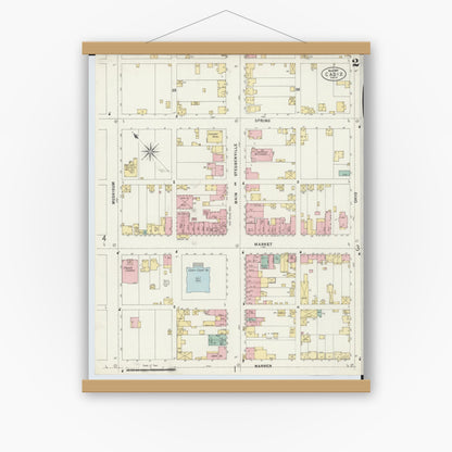 Old map wall art mockup — magnetic wood frame on white wall — Sanborn Fire Insurance Map from Cadiz, Harrison County, Ohio (1897), Sheet #0002
