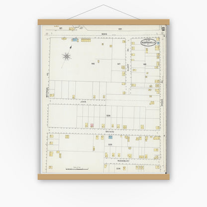 Old map wall art mockup — magnetic wood frame on white wall — Sanborn Fire Insurance Map from New Rochelle, Westchester County, New York (1892), Sheet #0002