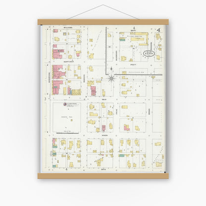 Old map wall art mockup — magnetic wood frame on white wall — Sanborn Fire Insurance Map from Barry, Pike County, Illinois (1905), Sheet #0004