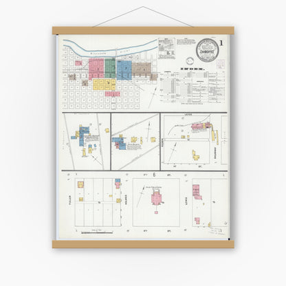 Old map wall art mockup — magnetic wood frame on white wall — Sanborn Fire Insurance Map from Shakopee, Scott County, Minnesota (1902), Sheet #0001