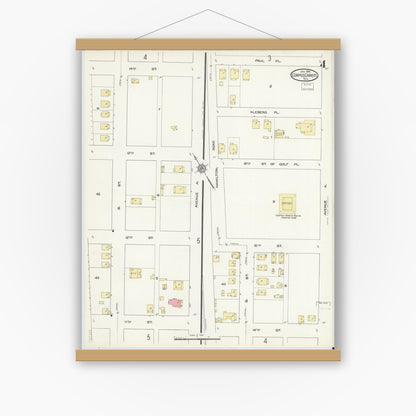 Old map wall art mockup — magnetic wood frame on white wall — Sanborn Fire Insurance Map from Corpus Christi, Nueces County, Texas (1914), Sheet #0004