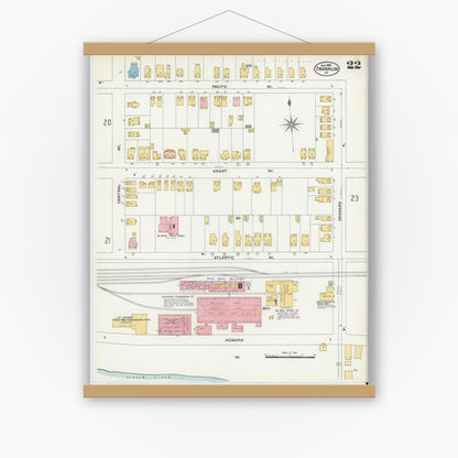 Old map wall art mockup — magnetic wood frame on white wall — Sanborn Fire Insurance Map from Franklin, Venango County, Pennsylvania (1906), Sheet #0022