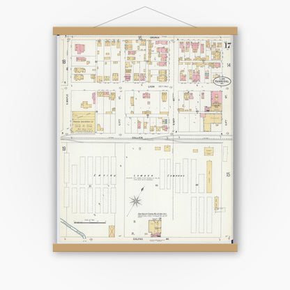 Old map wall art mockup — magnetic wood frame on white wall — Sanborn Fire Insurance Map from Hannibal, Marion County, Missouri (1899), Sheet #0017