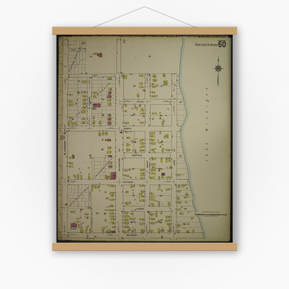 Old map wall art mockup — magnetic wood frame on white wall — Sanborn Fire Insurance Map from Kenosha, Kenosha County, Wisconsin. (1918), Sheet 64