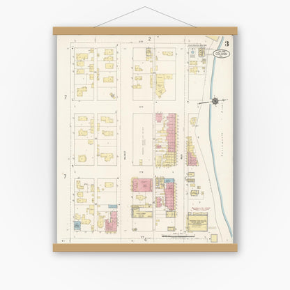 Old map wall art mockup — magnetic wood frame on white wall — Sanborn Fire Insurance Map from Colusa, Colusa County, California (1918), Sheet #0003