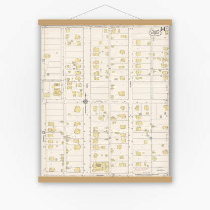 Old map wall art mockup — magnetic wood frame on white wall — Sanborn Fire Insurance Map from Glendale, Los Angeles County, California (1919), Sheet #0014