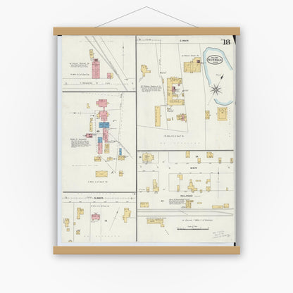 Old map wall art mockup — magnetic wood frame on white wall — Sanborn Fire Insurance Map from Norwalk, Huron County, Ohio (1906), Sheet #0018