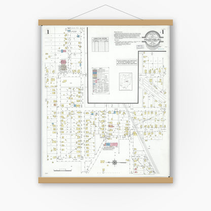 Old map wall art mockup — magnetic wood frame on white wall — Sanborn Fire Insurance Map from Frazeysburg, Muskingum County, Ohio (1950) - Complete Map Set